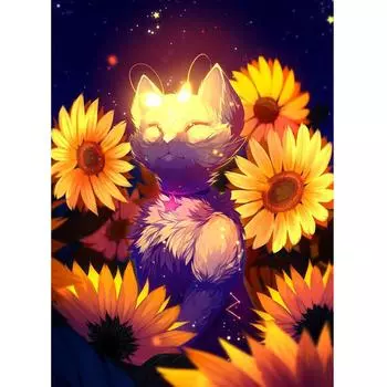 Квадратный/круглый алмаз 5D DIY алмазная живопись Кошка подсолнуха ручная работа 3D набор для вышивки крестиком мозаичное украшение подарок Full Square (20X30CM)