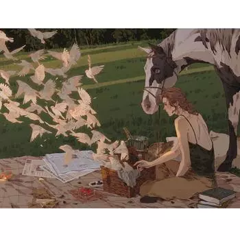 Квадратный/круглый DIY Алмазная вышивка Голубь Лошадь Женщина 5D Алмазная картина Вода Алмазная мозаика Украшение Full Square (20X30CM)