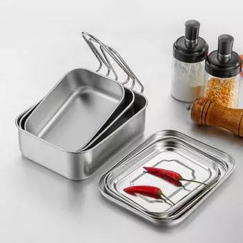Квадратный ланч-бокс Bento со складной ручкой из нержавеющей стали 304, подходит для использования в микроволновой печи, подходит для детей и взрослых, контейнер для хранения продуктов