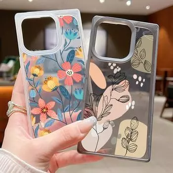 Квадратный матовый прозрачный чехол для телефона iPhone 16 Pro 15 14 Plus 13 12 Pro Max 11 с цветочным узором, ударопрочный, мягкий, тонкий чехол из ТПУ iPhone 16 чёрный