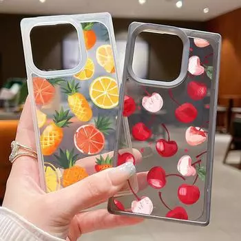 Квадратный матовый прозрачный чехол для телефона iPhone 16 15 Pro 14 Plus 13 12 Pro Max 11 с рисунком летних фруктов, ударопрочный мягкий тонкий чехол из ТПУ iPhone 16 чёрный