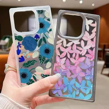 Квадратный матовый прозрачный чехол для телефона iPhone 16 15 Pro 14 Plus 13 12 Pro Max 11 с цветочным узором в виде кокосовой пальмы, ударопрочный мягкий тонкий чехол из ТПУ iPhone 16 чёрный