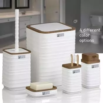 Квадратный набор для ванной комнаты Luna из 5 предметов с деревянным узором