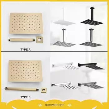 Квадратный настенный кронштейн для душа из нержавеющей стали с потолочным креплением и распылительной головкой, тонкая струйная насадка для душа с дождевой головкой, аксессуары для ванной комнаты