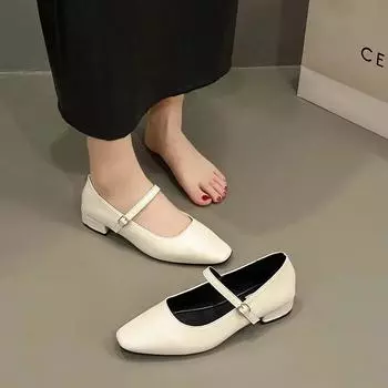 Квадратный низкий каблук женские одинарные туфли 2024 Весенняя мода неглубокий носок туфли-лодочки однотонные повседневные туфли Мэри Джейн Tacones Para Mujer Slides 35 бежевый