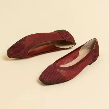 Квадратный носок неглубокий вырез ткань плоская подошва женская однотонная трикотажная мягкая подошва большой размер 34-43 34 чёрный