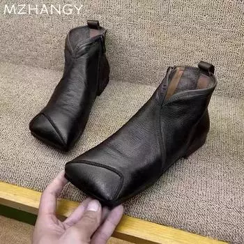 Квадратный носок женские ботильоны на плоской подошве дизайнерская обувь женская мода 2025 года челси ботинки зимние новые кроссовки ретро женские ботинки 35