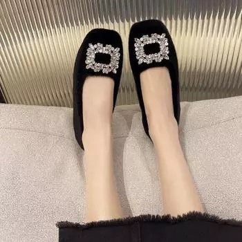 Квадратный носок зимняя обувь женская универсальная женская обувь мокасины меховые повседневные кроссовки на низком каблуке кристалл элегантный удобный 35 бежевый