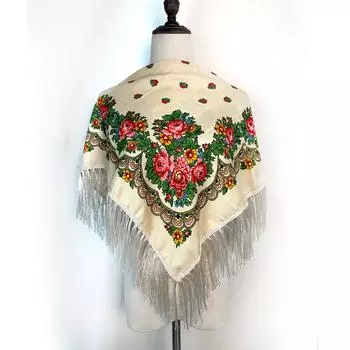 Квадратный платок с цветочным принтом в русском стиле