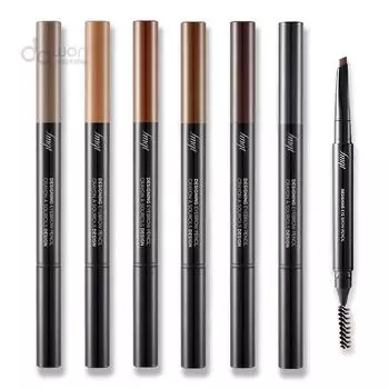 Квадратный плоский автоматический карандаш для бровей The Face Shop fmgt Designing Eyebrow, 05 темно-коричневый, 2 шт.