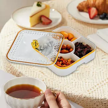 Квадратный поднос 9,2x9,2x3 дюйма для орехов и конфет с 5 секциями для вечеринок Transparent