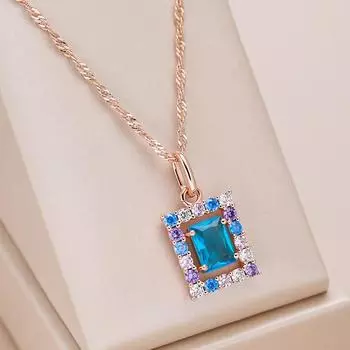 Квадратный Полный Асфальтированный Синий Циркон Кулон Модное Женское Ожерелье Свадебная Вечеринка Роскошные Ювелирные Изделия синий