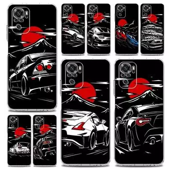 Квадратный прозрачный чехол для телефона Xiaomi Redmi Note 12 11 9S 9 8 10 Pro + 7 8T 9C 9A 8A K40 игровой чехол Япония JDM спортивные автомобили мужской и мужской Redmi Note 7