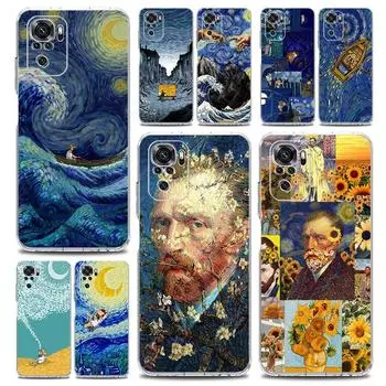 Квадратный прозрачный чехол для телефона Xiaomi Redmi Note 12 11 9S 9 8 10 Pro+ 7 8T 9C 9A 8A K40 игровой чехол с художественным оформлением в стиле Ван Гога и звезд Redmi Note 9
