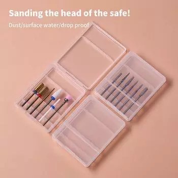 Квадратный ящик для хранения сверл для дизайна ногтей, 6 отверстий, прозрачный держатель шлифовальной головки, дисплей, органайзер для сверл, пылезащитный ящик