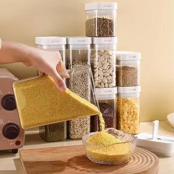Квадратный резервуар для муки и зерна, большая емкость, герметичная банка для хлопьев и конфет, кухонные принадлежности 800ml