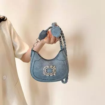 Квадратный ромбовидный модный плетеный ремешок на плечо маленькая женская сумка 2024 весна-лето нишевый дизайн темперамент сумка-мессенджер женская сумка чёрный