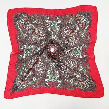 Квадратный шарф-бандана с русским цветочным принтом 70*70 см чёрный