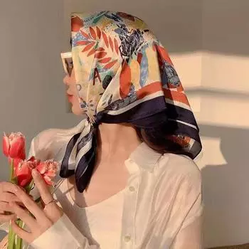 Квадратный шарф с принтом, хиджаб для женщин и девочек, атласная шелковая бандана, мусульманская повязка на голову, шейный платок, повязка на голову, платок, платок