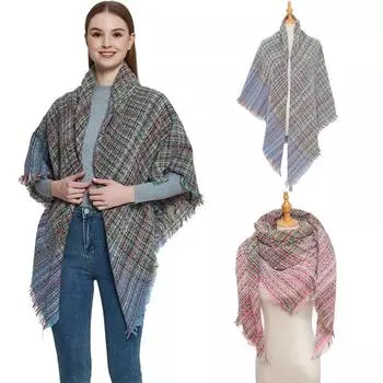 Квадратный шарф, шаль, круглая пряжа, полиэстер, тонкая клетчатая ткань, сохраняет тепло, женская мода 135*135cm