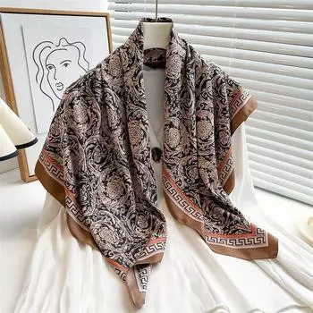 Квадратный шелковый платок 90x90см для женщин, атласный хиджаб, носовой платок, женская бандана на голову с принтом, маленькая шелковая повязка для волос, шарф, галстук, сумка 90X90cm