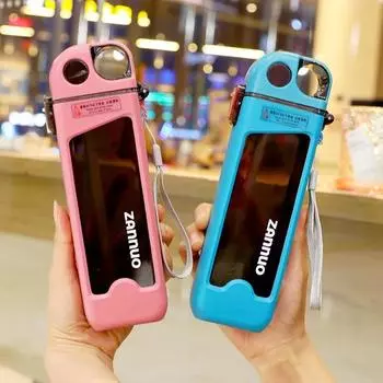 Квадратный спортивный стакан для воды, бутылка для воды, эстетически значимая портативная для студентов, взрослых, детей, мужчин, емкостью 350 мл, пластиковая соломенная кружка 350ML зелёный