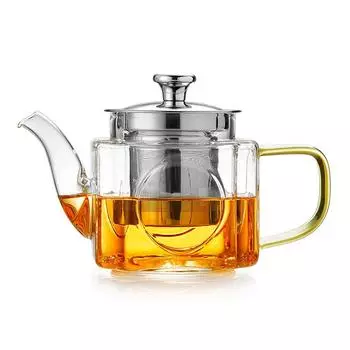 Квадратный стеклянный чайник с заварочным устройством, термостойкий чайник из боросиликатного стекла, цветочный чайник, кухонный обеденный барный кувшин
