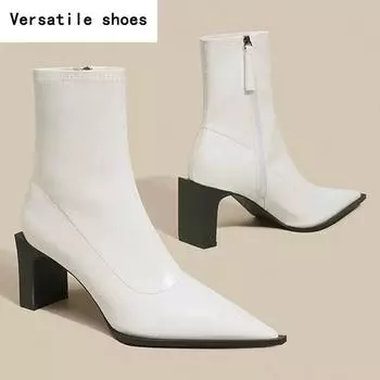 Квадратный Высокий Каблук Женские Ботильоны Модные Туфли С Острым Носом Осень Зима Дамы Элегантные Короткие Ботильоны Morder 35