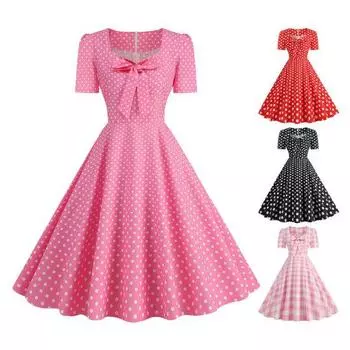 Квадратный вырез с бантом на груди, милый стиль, повседневное вечернее платье, с короткими рукавами, узкое платье с узкой талией, женское платье L розовый/белый