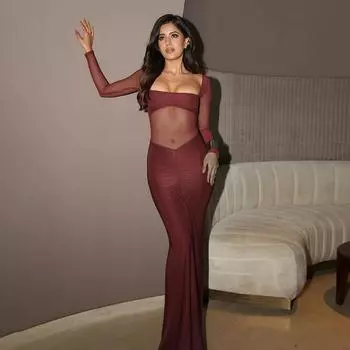 Квадратный вырез сексуальное прозрачное платье из газовой ткани с длинным рукавом женское осеннее платье длинное платье S темно-красного