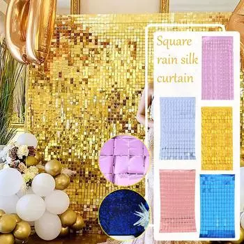 Квадратный занавес с блестками, украшение для дня рождения, блестящий фон, настенная фольгированная занавеска, украшение для дня рождения, 1x2 м/3,28x6,56 футов One Size синий