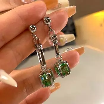 Квадратный Зеленый Кристалл Циркон Висячие Серьги Старинные Модные Женские Очарования Из Нержавеющей Стали Квадратный Зеленый Кристалл Серьги-капли День Святого Валентина Ювелирные Изделия Подарки