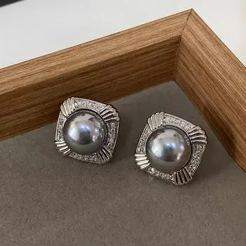 Квадратный жемчужный гвоздик атмосфера элитный свет роскошь темперамент жемчуг циркон гонконгский стиль ретро женщины серебряный