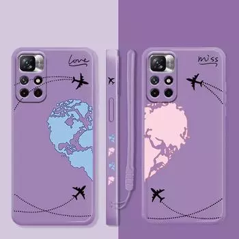 Квадратный жидкий чехол для Xiaomi Redmi Note 11 11t 9 9s 8 10 Pro для Redmi 8 9t 9a 9c 10c синий розовый самолеты любви карта мира путешествия Redmi Note 10T 5G