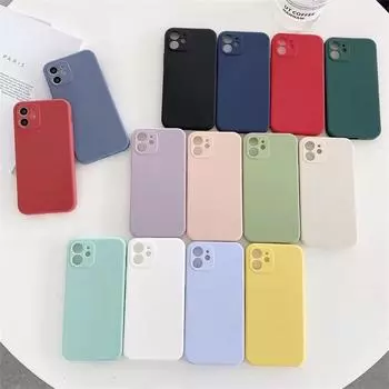 Квадратный жидкий силиконовый чехол для телефона iPhone 12 13 14 15 11 Pro Max Mini XS X XR 6S 7 8 Plus SE тонкий мягкий чехол Candy Fundas iPhone 16 Pro Max чёрный