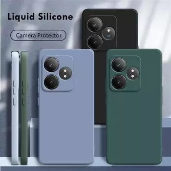 Квадратный жидкий силиконовый чехол для телефона Realme GT Neo 6 SE 6T 5G 360 мягкая защитная противоударная задняя крышка GT6 Neo6 6SE мобильная сумка Realme GT6 чёрный