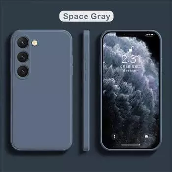Квадратный жидкий силиконовый чехол для телефона Samsung Galaxy S24 S23 S24 Ultra S22 S21 S20 Ultra Plus S20FE S21 FE A72 A52 A51 4G Cover For Galaxy S20 серый