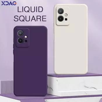 Квадратный жидкий силиконовый чехол для телефона VIVO Y30 Y33s Y33e Y55 Y55s Y75 5G Camera Protective 360 Противоударный мягкий чехол VIVOY55 Bag VIVO Y30 5G