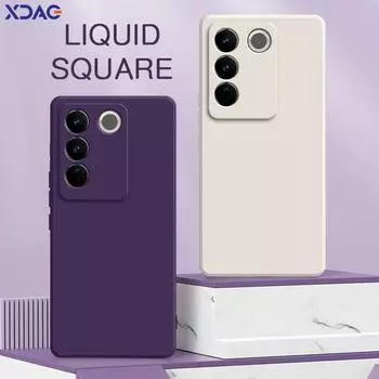 Квадратный жидкий силиконовый чехол для VIVO V27 Pro V27e Camera Защитный 360 противоударный чехол для телефона VIVOV27 V27Pro E Armor VIVO V27