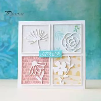 Квадраты Цветочные металлические режущие штампы для DIY Скрапбукинг Фотоальбом Бумажная карта серебряный