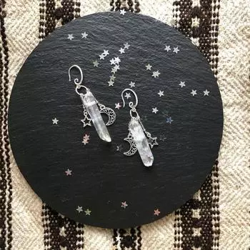 кварцевые аксессуары для Хэллоуина в готическом стиле, украшения в виде луны, ведьмы, синтетический кристалл, 1 пара сережек-крючков, серьги-подвески, звездные праздничные подарки, ювелирные изделия белый