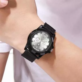 Кварцевые часы, армейские солдатские военные холщовые ремешки, тканевые аналоговые наручные часы, спортивные часы чёрный