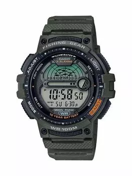 Кварцевые часы Casio Fishing Timer с ремешком из смолы для взрослых мужчин, зеленые, зелёный