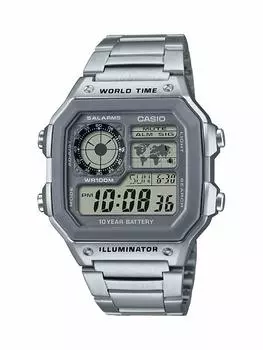 Кварцевые часы Casio из нержавеющей стали, размер кварцевые мужские, ремешок на 10 лет, серебристый, 24.1 (Модель AE-1200WHD-7AVCF), Серебро, Часы.