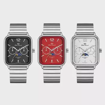 Кварцевые часы Cassie Moon Phase: Нержавеющая сталь, водонепроницаемый, унисекс, квадратный дизайн белый