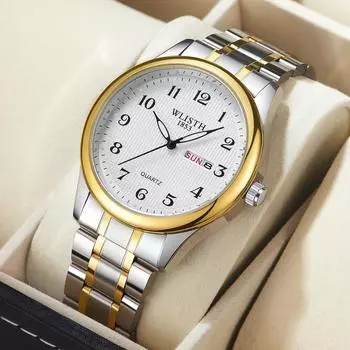 Кварцевые часы, цифровые светящиеся часы для пожилых людей, часы для пар с двойным календарем, популярные мужские часы оптом во внешней торговле Men s style серебряный