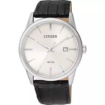 Кварцевые часы Citizen с черным ремешком из нержавеющей стали и кожи для мужчин, (Модель BI5000-01A) чёрный