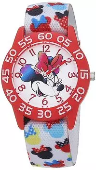 Кварцевые часы Disney Minnie Mouse Kids с аналоговым циферблатом из нержавеющей стали и нейлоновым ремешком, белые, часы.