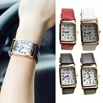 Кварцевые часы, квадратный ремешок из искусственной кожи на батарейках, регулируемая пряжка, подарок на день рождения, элегантные мужские и женские кварцевые наручные часы, модные украшения чёрный