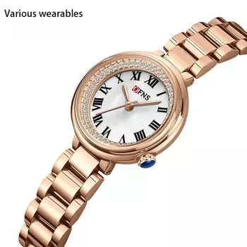 Кварцевые часы, модные, легкие, роскошные, элегантные, инкрустированные бриллиантами, перламутровые, стальной ремешок, женские часы